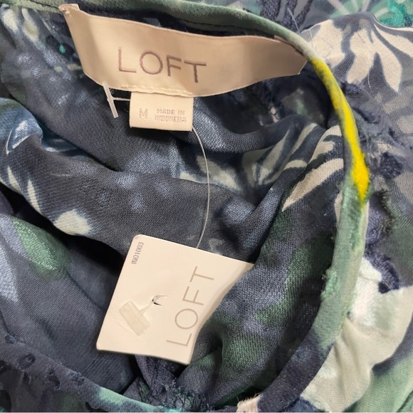 Ann Taylor Loft Floral Sheer Navy Blue Winter Garden Flounce Flare Dress Medium - Picture 8 of 10